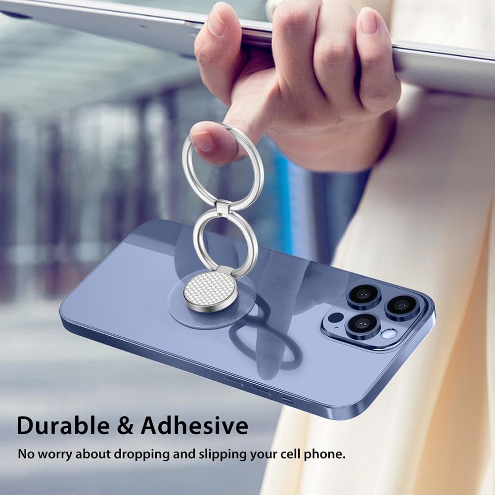 MonIdea Phone Grip Holder, Phone Ring Holder Finger Kickstand, Foldable & Adjustable Rotatable Double Metal Cell Phone Rings Gripper Stand for iPhone Samsung & Other Phones - Silver Carbonite Weave