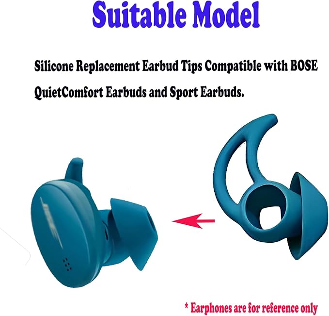Silicone Earbud Tips 3 Pairs SML Soft and Comfortable Noise Isolation Replacement Blue Ear Tips Compatible with Bose QuietComfort and Sport Earbuds