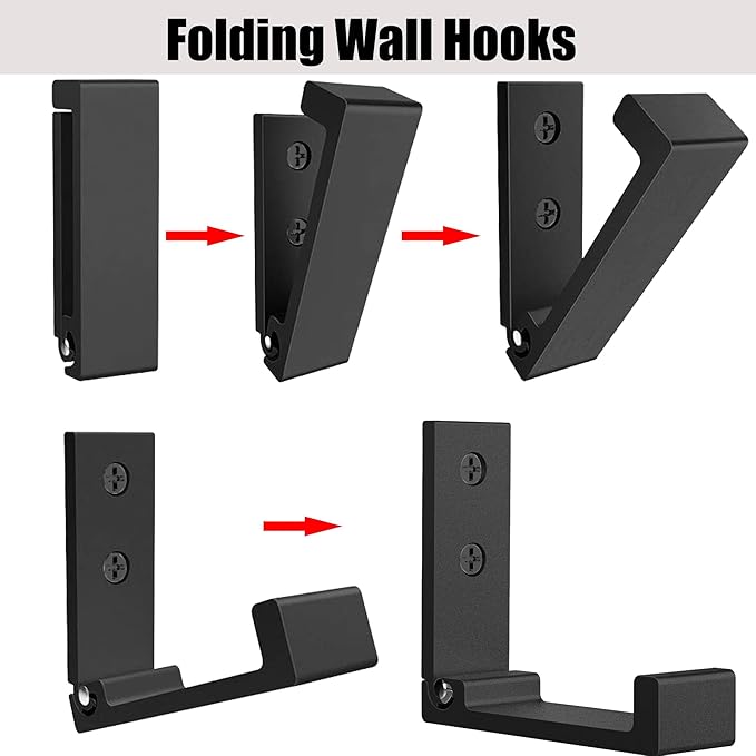 Folding Coat Hooks, Foldable Wall Hooks for Hanging Aluminum Alloy Cloth Coat Hanger Headphones Holder Headset Wall Hanger Hook- Pack of 12 (Black)
