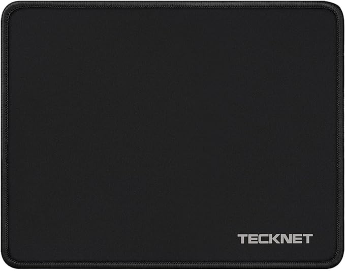 TECKNET Mouse Pad with Anti-fray Stitching, Waterproof Surface & Non-Slip Rubber Base with Stitched Edges Gaming Mouse Mat for Laptop，Compatible with Laser and Optical Mice - Black