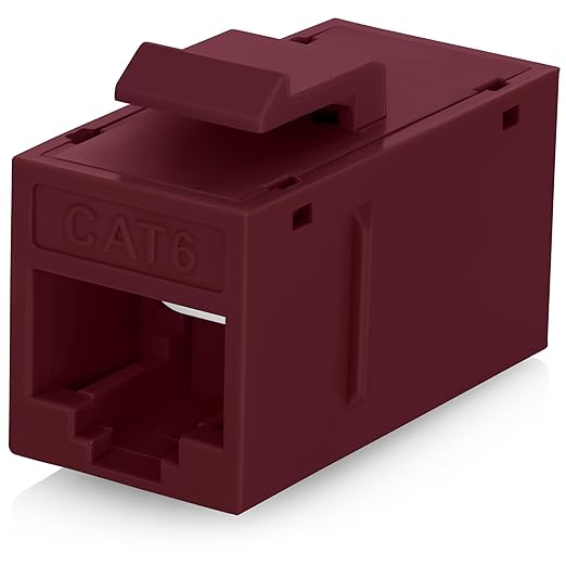 Everest Cat6 RJ45 Keystone Coupler (12-Pack) in Red - RJ45 Coupler - Cat 6 Couplers - Female to Female Cat6 Keystone Jacks - Ethernet Couplers - Ethernet Cable Extender