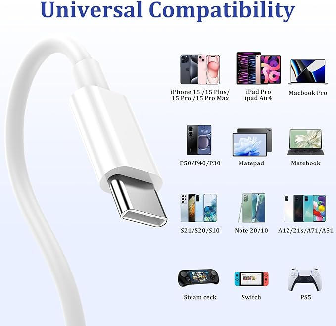 Long USB C Cable 10ft Fast Charging,3Pack 60W Type C to C 10 ft Charger Cord for Apple for iPhone 16/15/15 Pro/Plus/Pro Max,for MacBook Pro/Air,for IPad Air 4/5/Mini 6/Pro Charge 10 feet