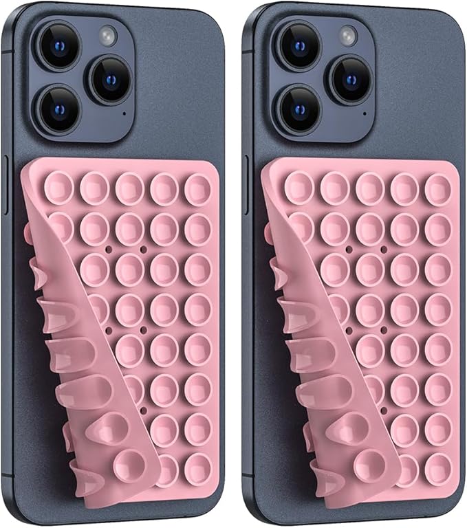 2PACK Silicone Double Sided Suction Phone Case Mount, Detachable Hands Free & Strong Grip Holder for Selfies & Videos, Compatible iPhone Android (Sand Pink, 2Pack 40 Suction Cups)