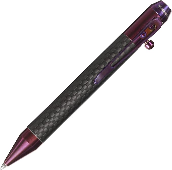 Cool Hand 4.9'' Carbon Fiber Bolt Action Pen with Retractable Stylus Tip for Any Touch Screen, Ballpoint Ink Refillable, Compact Size, Skelton Out Deep Pocket Clip (Carbon Fiber Purple)