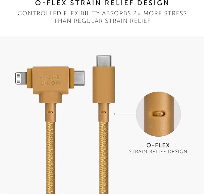Native Union Belt Cable Duo – 5ft Ultra-Strong Braided Universal Charging Cable – Made with Recycled Materials – 2-in-1 Multi-Device MFi Certified Connectors for Lightning & Type-C Devices (Kraft)