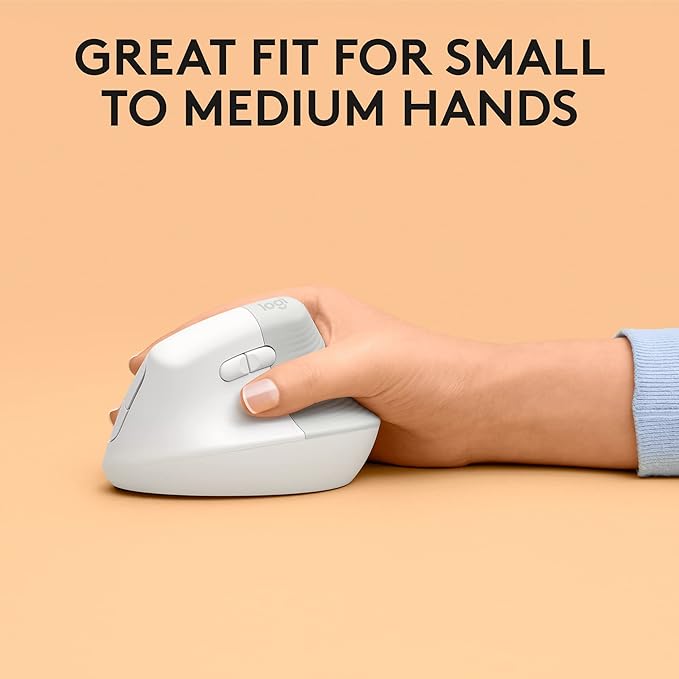Logitech Lift for Mac Wireless Vertical Ergonomic Mouse, Bluetooth, Quiet Clicks, Silent Smartwheel, 4 Customizable Buttons, for macOS/iPadOS/MacBook Pro/Macbook Air/iMac/iPad - Off White