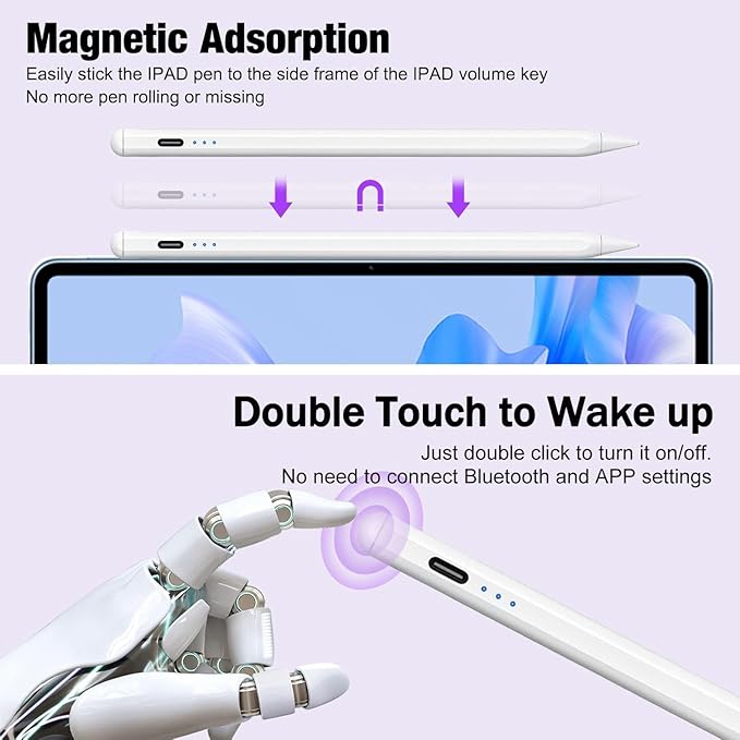 2Pack Stylus Pencil for iPad A16/11th Gen(2018-2025),Fast Charging Pen with Palm Rejection&Tilt Sensitivity Compatible with iPad 6/7/8/9/10/11,iPad-Pro 11"/12.9"/ M4, iPad-Air 3/4/5/M2/M3,Mini 5/6/7
