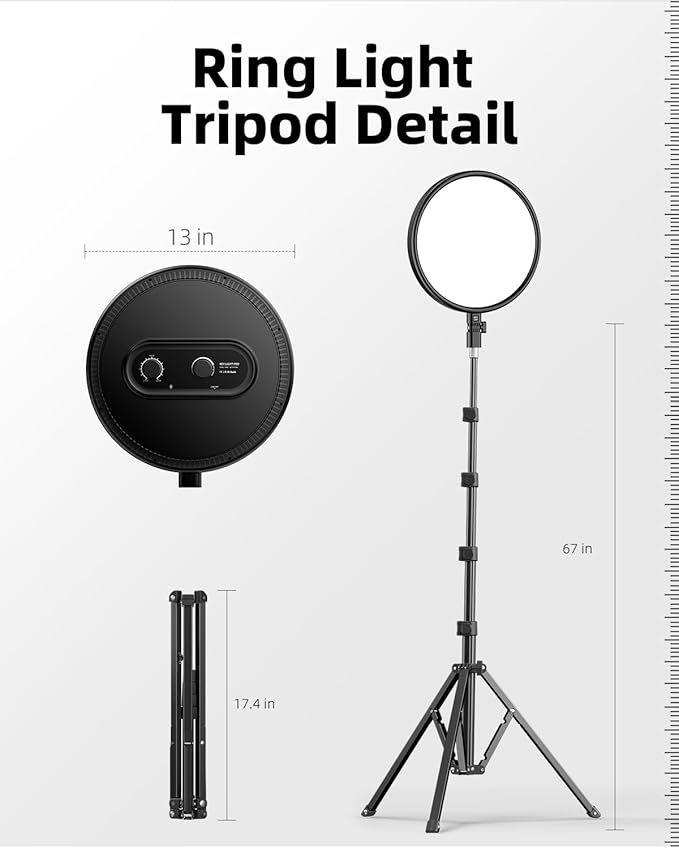 Weilisi Ring Light with 72" Tripod Stand and Phone Holder, 6500K Full-Screen Selfie Ring Light for Makeup Barber Video Recording, Photography Lighting, Ring Light Tripod for iPhone Phone with Remote
