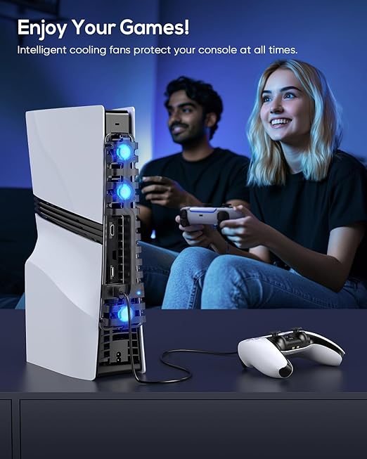 Auto Cooling Fan for PS5 Pro/Slim, USB 3.0 Port, Adjustable 3 Speed, with LED Light, Memory Function, Quiet and Efficient Cooling System for PS5 Pro/Slim Cooling Fan