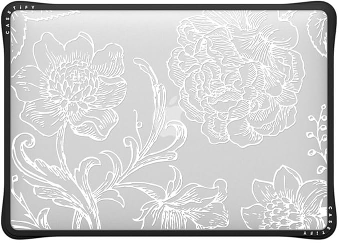 CASETiFY Impact MacBook Air 13" (M1/Intel) Case [Cushioned Impact Corners/Scratch-Resistant/Anti-Slip Grip] - White line Art Flowers - Clear Black