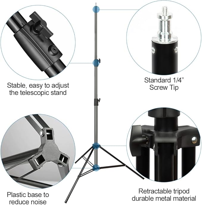Aluminum Alloy Photography Tripod Stand, 9.19 Feet/2.8m Studio Lighting Tripod Stand for Video Lights, Photography Lights, Reflectors, Softboxes, Umbrellas