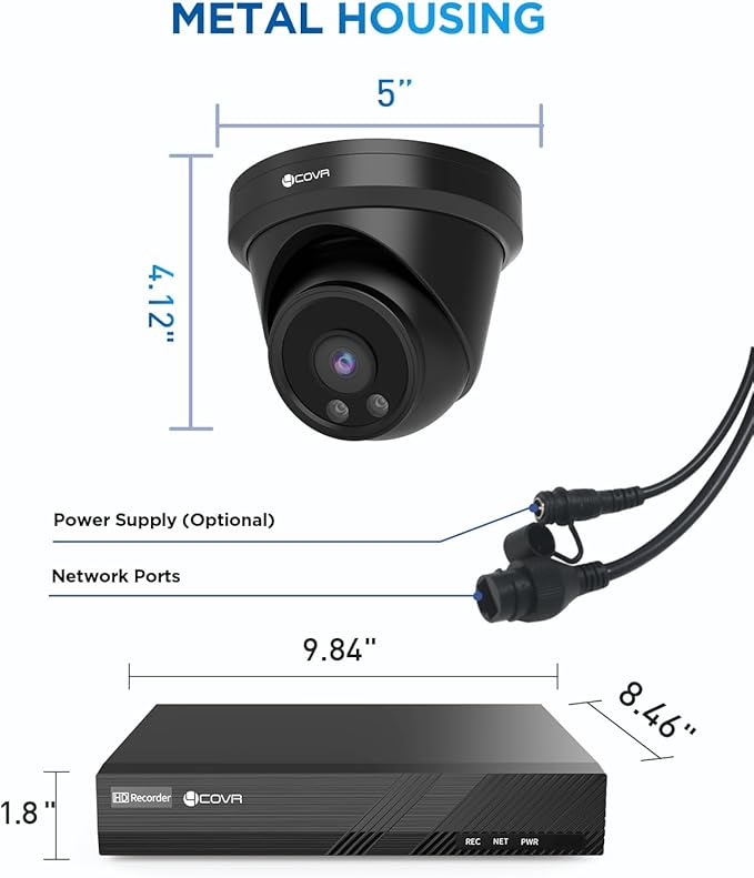 4COVR Security Camera Outdoor System, AI Human Vehicle Detection, 6Pcs 5MP Wired Commercial Dome PoE IP Camera IP67 Night Vision, 8CH 4K H.265 NVR 2TB HDD, 24/7 Home Surveillance, LY97AB5M0806