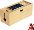Bamboo Cable Management Box, Medium Cord Organizer Box Cable Box to Hide Wires & Power Strips for Desktop Storage Cord Holder for Office Home,No Assembley Required