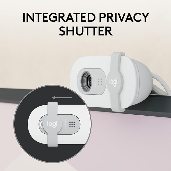 Logitech Brio 100 Full HD 1080p Webcam for Meetings, Streaming, Desktop, Laptop, PC - Built-in Mic, Shutter, USB-A, Teams, Zoom - Off-White