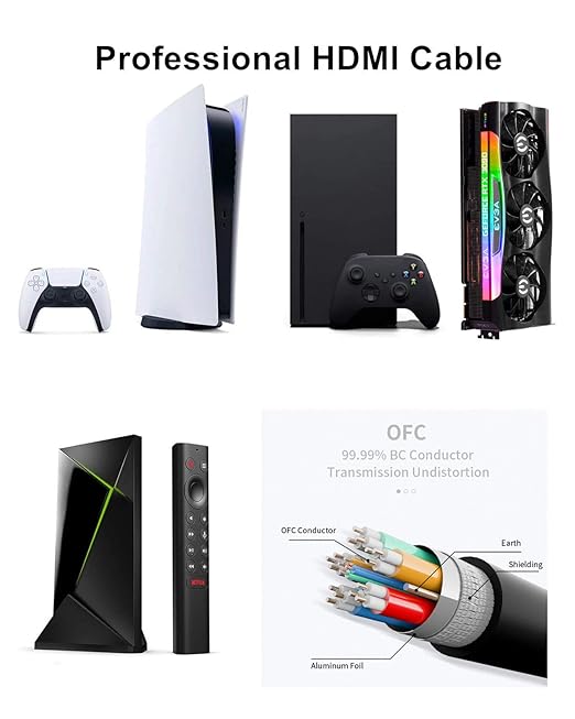 10K 8K 4K HDMI Cable 48Gbps 5 FT, Certified Ultra High Speed HDMI® Cable 4K 240Hz 144Hz 120Hz 8K60Hz 0.01ms HDR10+ eARC HDCP2.3 Netflix Roku TV PC Monitor Projector PS5 Xbox