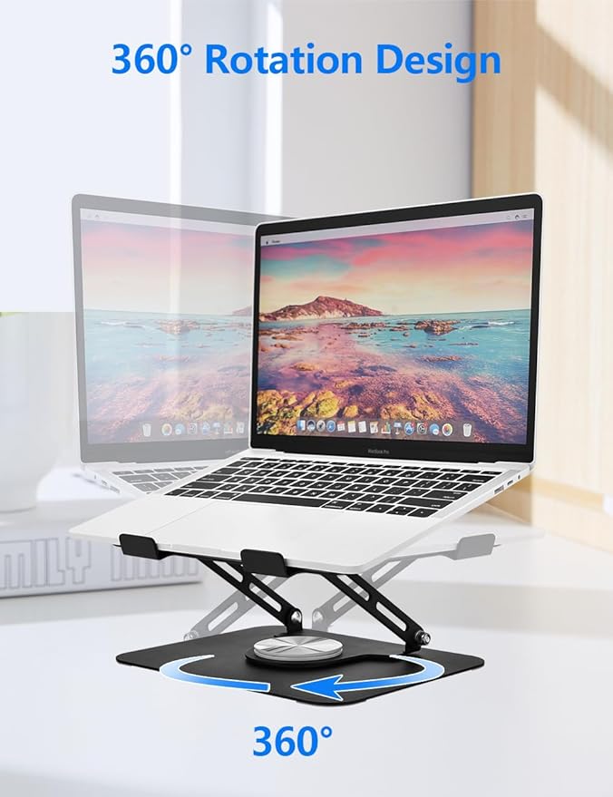 Laptop Stand for Desk, Adjustable Computer Stand with 360° Rotating Base, Laptop Riser Compatible with MacBook Air/Pro, Dell, HP, Lenovo and All 10-17'' Laptops