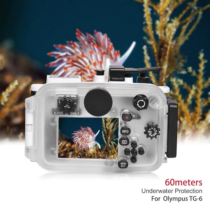 Seafrog WPC-TG6 Waterproof housing case Underwater Diving 195FT/60M Works for Olympus TG-6 Cameras White(Housing + Red Filter)