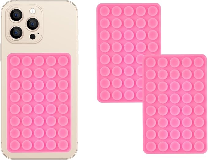 2 Pack Silicone Double-Sided Suction Grip – 40 Cups per Side, Strong Hold for iPhone, Galaxy, Pixel, Android – Hands-Free for Selfies & Videos (Pink)