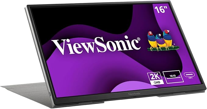 ViewSonic VG1656-2K 16 Inch WQXGA 1600p IPS Portable Monitor with 2 Way Powered 65W USB C, and Smart Cover with Built-in Stand