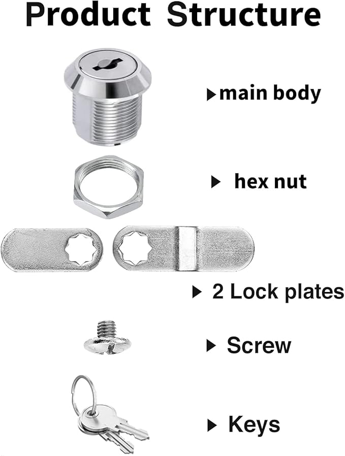 Cabinet Cam Locks Keyed Alike, 5/8'' Fits on 3/8'' Max Door Thickness, Secure File Drawer Mailbox RV Storage Replacement Set, Zinc Alloy (5/8 Inch 2Pcs)