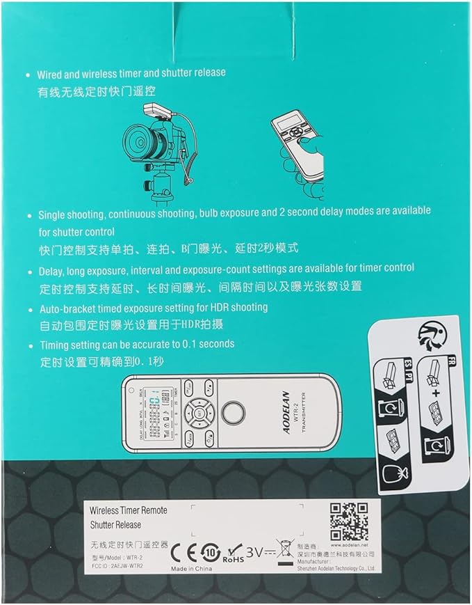 AODELAN Camera Wireless Shutter Release Timer Remote Control for Canon EOS R, RP, Rebel SL2, 250D, 750D, 90D, 80D, 77D, M6 Mark II, 5D Mark IV; Fujifilm X-T3, X-T100; for Olympus OM-D E-M1 Mark II