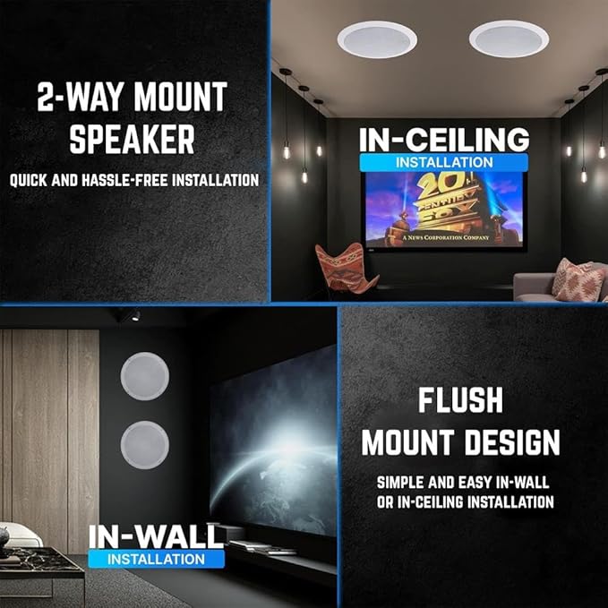 Vaiyer Home Theater System Kit, 6-Channel 6000 Watts Bluetooth Amplifier with 5.25" 8 Qty of 175 W Each in-Wall in-Ceiling Speakers & 16 AWG 500 ft. Speaker Wire Perfect for Home, Office, Restaurants