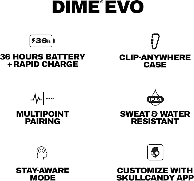 Skullcandy Dime Evo Wireless Earbuds, Bluetooth Headphones, Noise Isolating Fit, Up to 36 Hours Battery, Microphone for iPhone Android, Easy Carry with Clip-Anywhere Case - Realtree Edge Colors Black