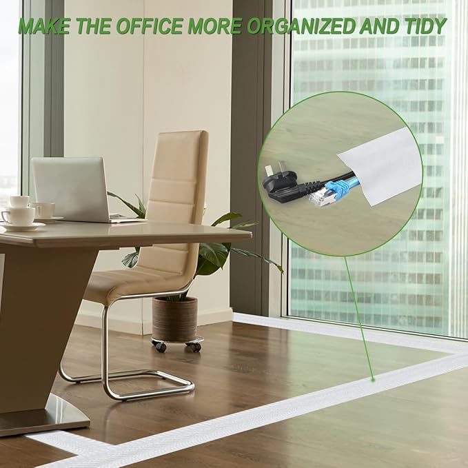 Floor Cable Covers - 20ft Oxford Fabric Cord Protector with Adhesive Hook & Loop,Waterproof Wire Storage Sleeve for Any Floor Surface,Durable Cable Management to Prevent Tripping Hazards (White, 20ft)