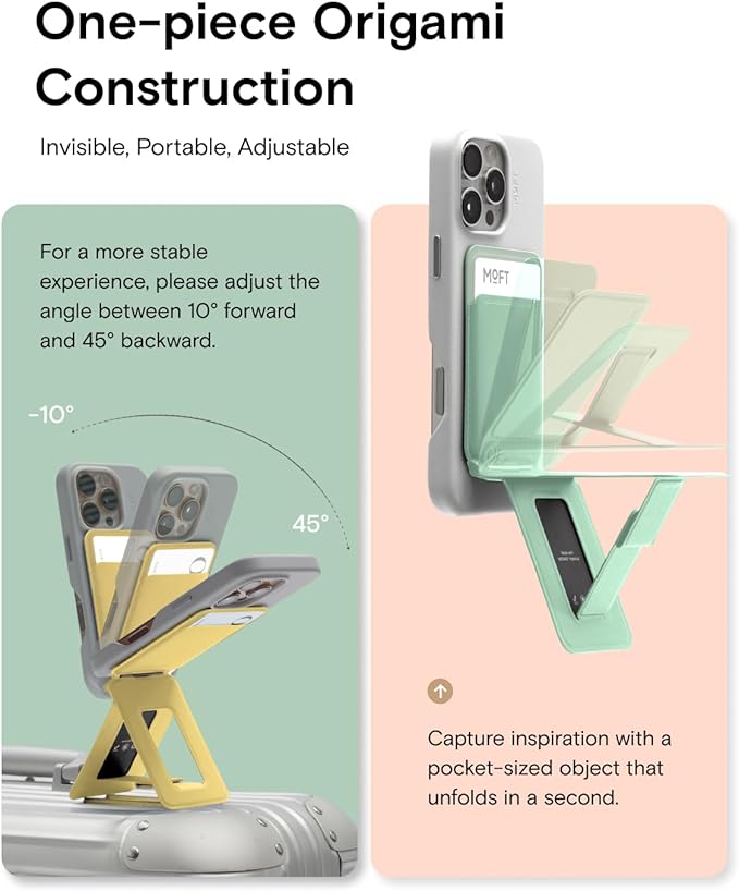 MOFT Phone Tripod Wallet for iPhone, Mulit-Angles, Lightweight & Portable Phone Stand, MOVAS Vegan Leather Magnetic Wallet, Strong Magnets, NFC Card Holder,Travel Essential, Peach pink(With Card Slot)