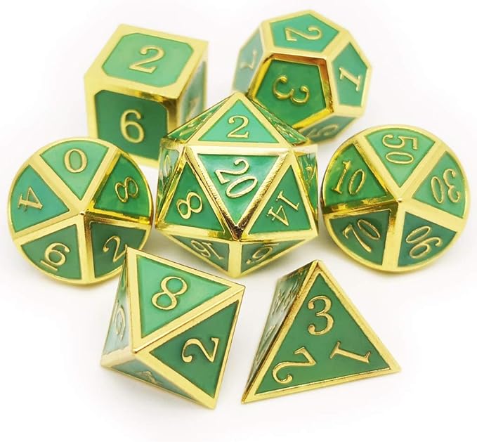 Haxtec Glow in The Dark Glowing Blue Metal Dice Set D&D W/Dragon Dice Bag 7PCS DND Dice Set Compatible with Dungeons and Dragons RPG Games-Gold Glowing Blue-V2