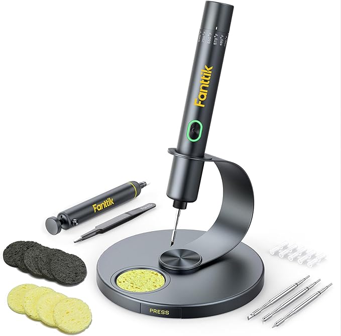 Fanttik T1 Max Soldering Iron Kit, Cordless Soldering Iron, 7 Seconds Fast Heating(390°F-840℉), Auto Sleep, 4 Precision Soldering Tips(C210), 360° Swivel Stand, Soldering Iron for Precision Repair