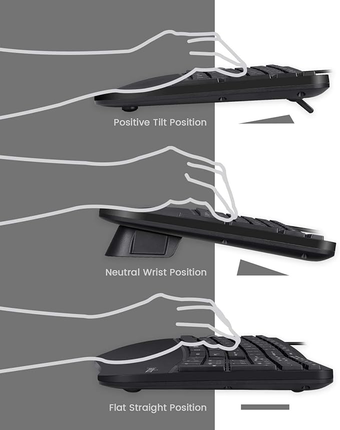 Perixx Periduo-505, Wired USB Ergonomic Split Keyboard and Vertical Mouse Combo with Adjustable Palm Rest and Short Tactical Membrane Keys, US English Layout