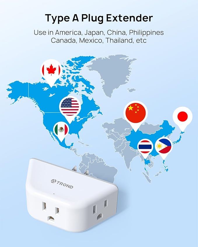 TROND 2 Prong to 3 Prong Outlet Adapter 2 Pack, 3-Way Angled Wall Extender with 3 AC Sockets, Plug Expander for Non-Grounded Outlets in Old House, Cruise Ship Essentials, White