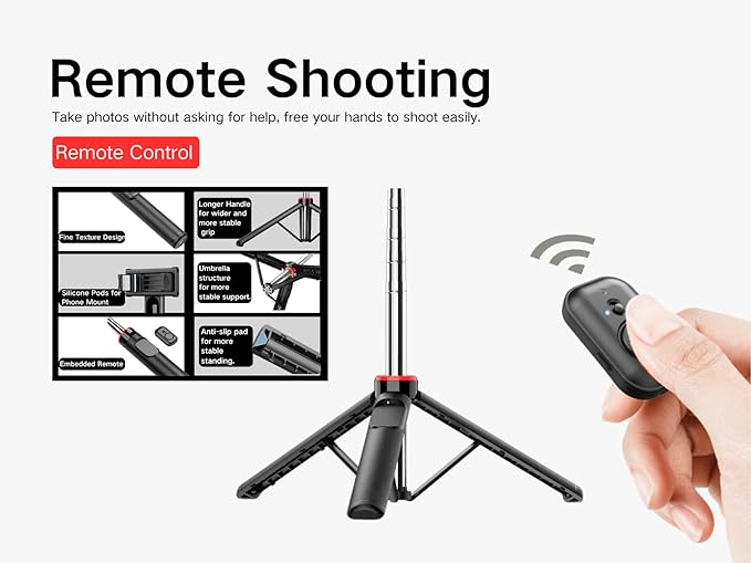 C13 52" Selfie Stick Tripod for iPhone Android, Portable Phone Stand with Wireless Remote, Extendable Travel Stand for Vlogging, Video Recording, Live Streaming，Group Photos