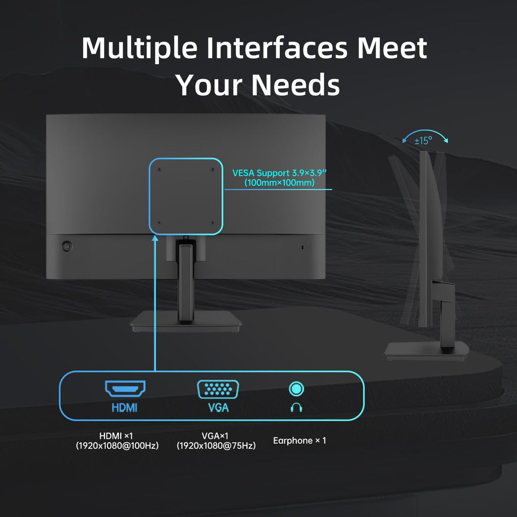 KTC 24 inch Monitor - 1080P Monitor, 100Hz FreeSync Gaming Moniter with HDR10,VESA Mountable, Adjustable Tilt, ZeroFrame Design, HDMI,VGA,Earphone Ports, PC Monitors for Office