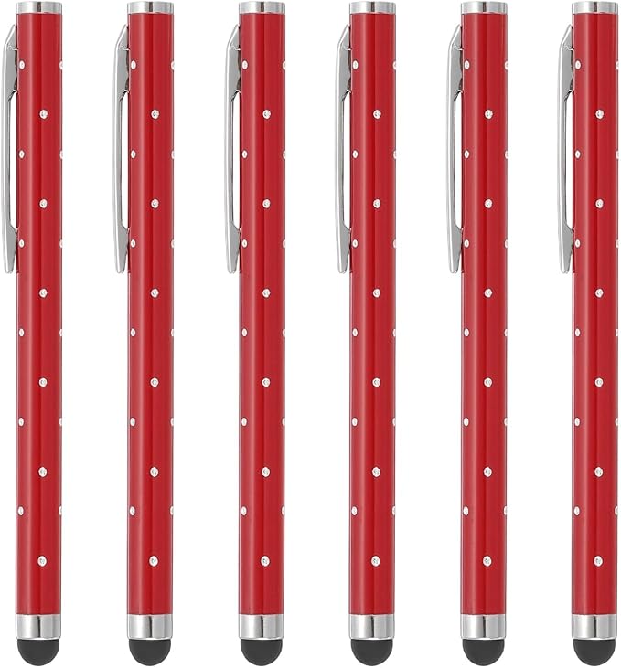 PATIKIL Stylus Pens for Touch Screens, 6 Pcs High Precision Universal Bling Stylus Crystal Metal Capacitive Pen for Touch Screen Devices Phone Tablets Laptop, Red