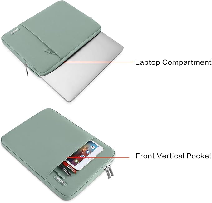 MOSISO Laptop Case 13.3 inch, 13-13.3 inch Laptop Sleeve Compatible with MacBook Air/Pro 13 / Pro 14, HP Dell ASUS Lenovo Notebook, Polyester Vertical Computer Sleeve Bag with Pocket, Antique Green