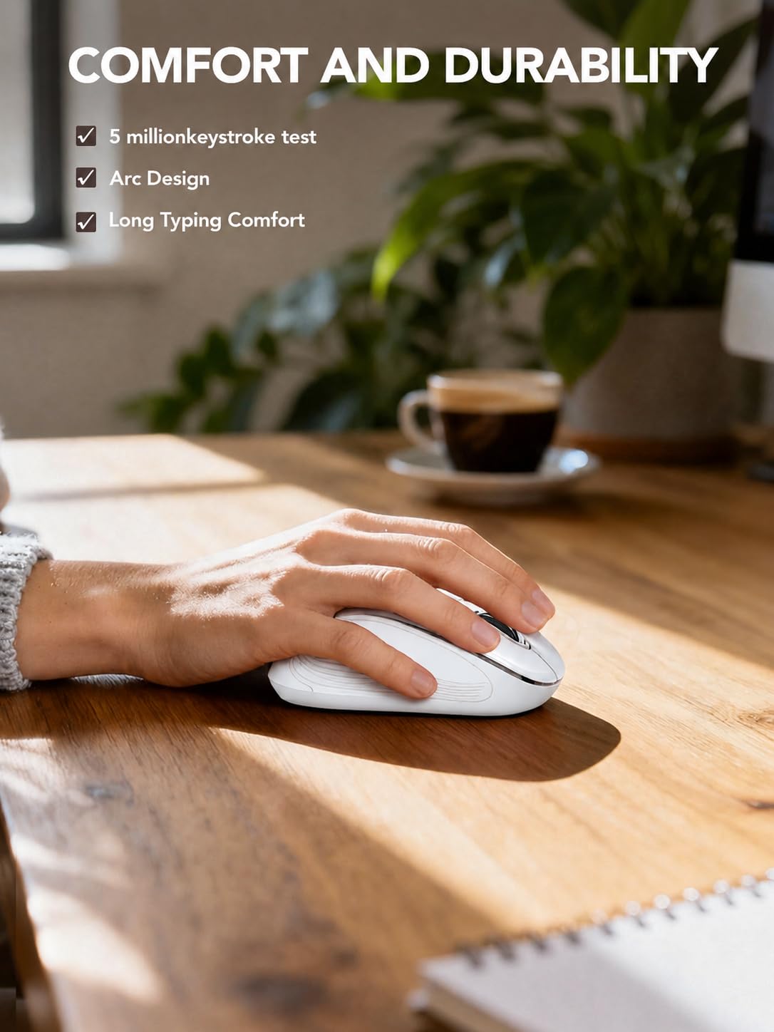 Trueque Wireless Mouse for Laptop, Ergonomic 6-Button Mouse, Pure White