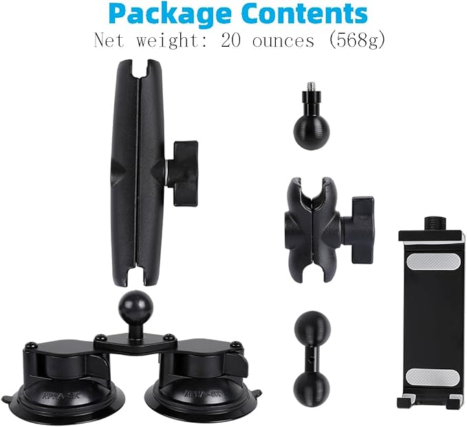 Aluminum Tablet Holder for All iPad, 360° adjustable Secure Double Suction Cup Mount for Car Truck Windshield,Sunroof, Compatible with iPad Pro 12.9 Mini Air, Galaxy Tabs and 4.7-15" Tablets