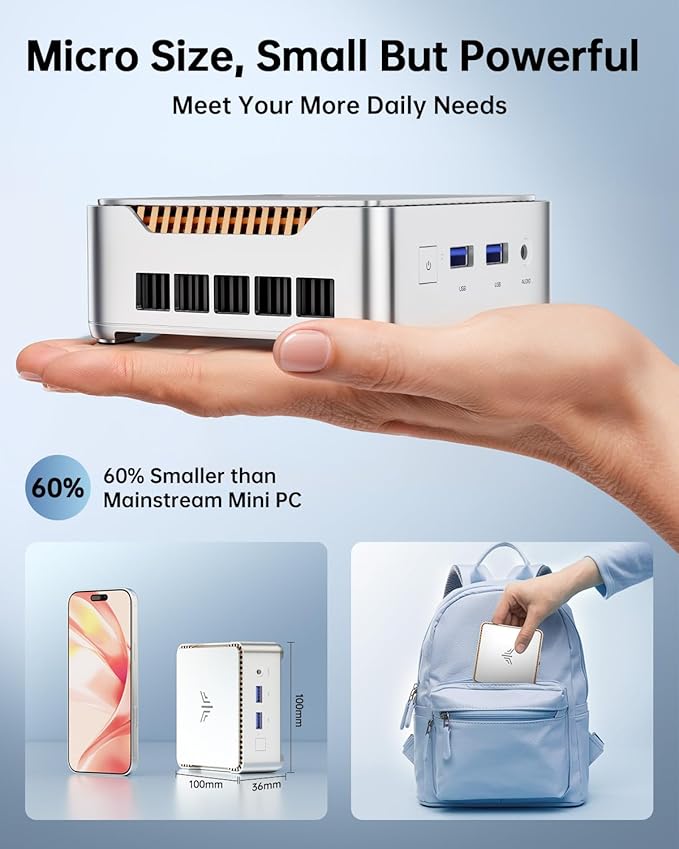 KAMRUI Essenx E2 Mini PC Computers 11 Pro Twin Lake N150, 8GB RAM 256GB M.2 SSD, Micro PC Support 4K Triple Display/USB3.2/WiFi/BT/DP/Gigabit Ethernet Mini PC Home/Office
