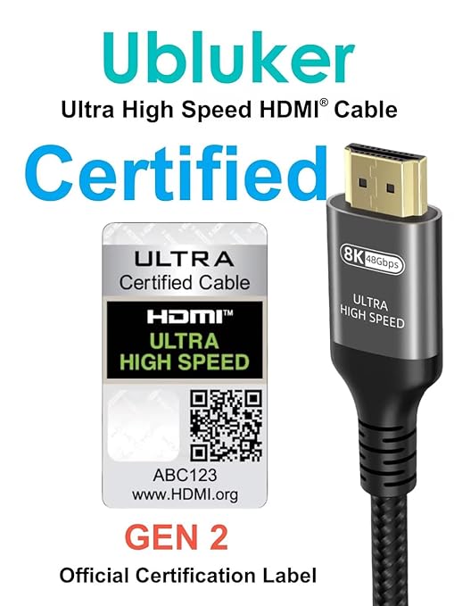 10K 8K 4K HDMI Cable 48Gbps 5 FT, Certified Ultra High Speed HDMI® Cable 4K 240Hz 144Hz 120Hz 8K60Hz 0.01ms HDR10+ eARC HDCP2.3 Netflix Roku TV PC Monitor Projector PS5 Xbox