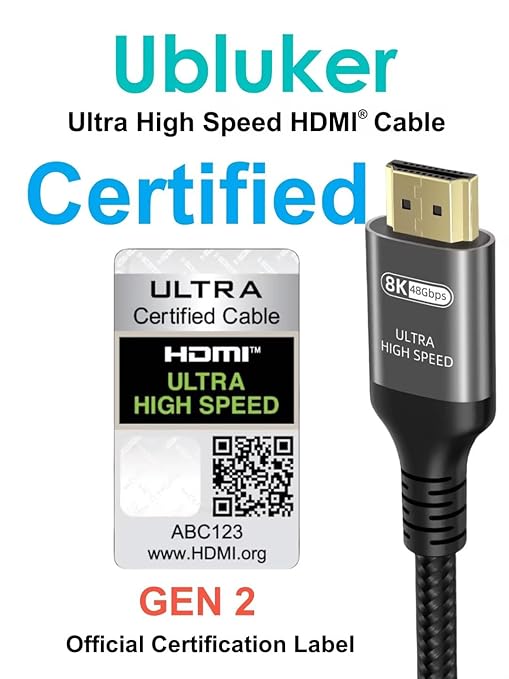 10K 8K 4K HDMI Cable 48Gbps 6.6 FT, Certified Ultra High Speed HDMI® Cable 4K 240Hz 144Hz 120Hz 8K60Hz 0.01ms HDR10+ eARC HDCP2.3 Netflix Roku TV PC Monitor Projector PS5 Xbox