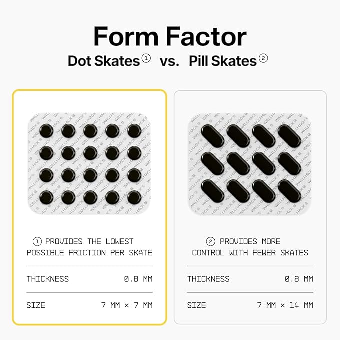 Wallhack UHMW-PE Dot Mouse Skates | Premium Universal Skates for Gaming Mice | Ultra-Smooth Glide on Cloth & Glass Pads | Customize Speed & Control | Durable, Easy to Apply | Black 7mm x 7mm