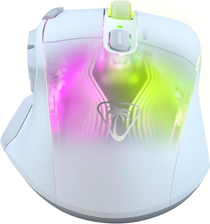Turtle Beach Kone XP Air Wireless Customizable Ergonomic RGB Gaming Mouse, Bluetooth, 19K DPI Optical Sensor, 100-hour Battery & Charging Dock, 29 Programmable Inputs & RGB Lighting, 4D Wheel – White