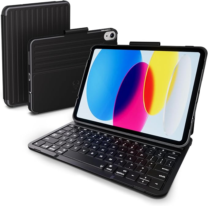 PAUL B for iPad 10th/11th Generation Case with Keyboard 10.9 Inch 2022/11 Inch 2025,Cover with Pencil Holder,Integrated for 10 Gen/11 Gen(A16),Wireless iPad Keyboard Case,Thin & Light (Black)