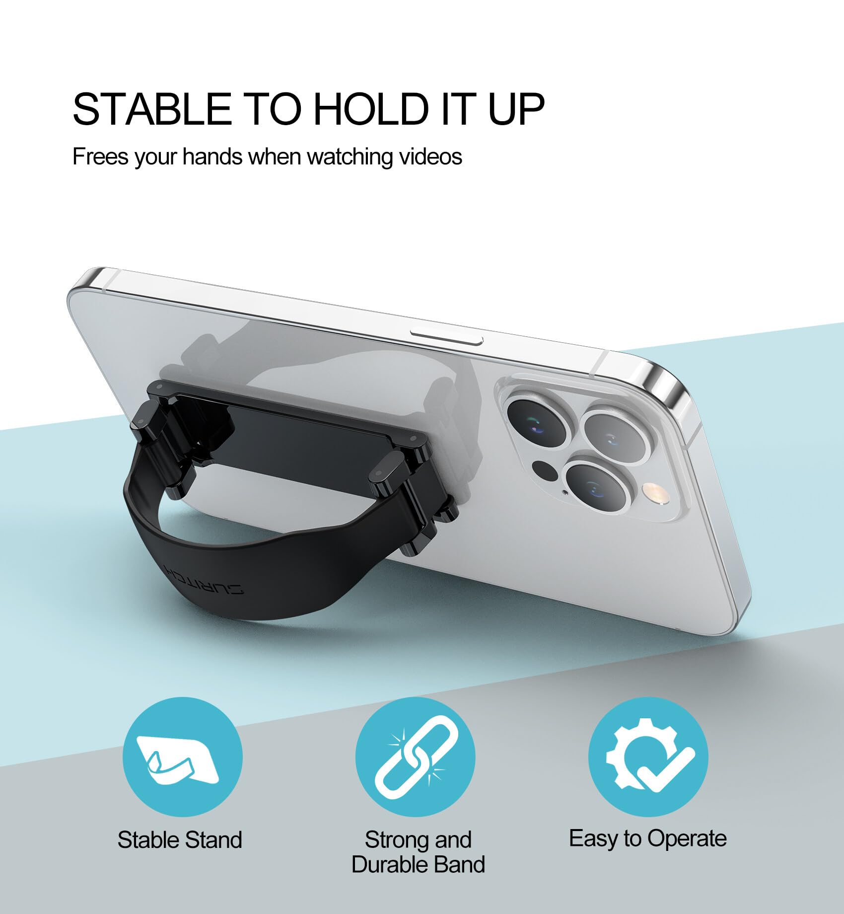 SURITCH Phone Grip Strap Finger Loop Holder for Back of Phone, 2-in-1 Soft Silicone Gripper Kickstand for iPhone Samsung and Most Cell Phone Cases, 3.94" Black