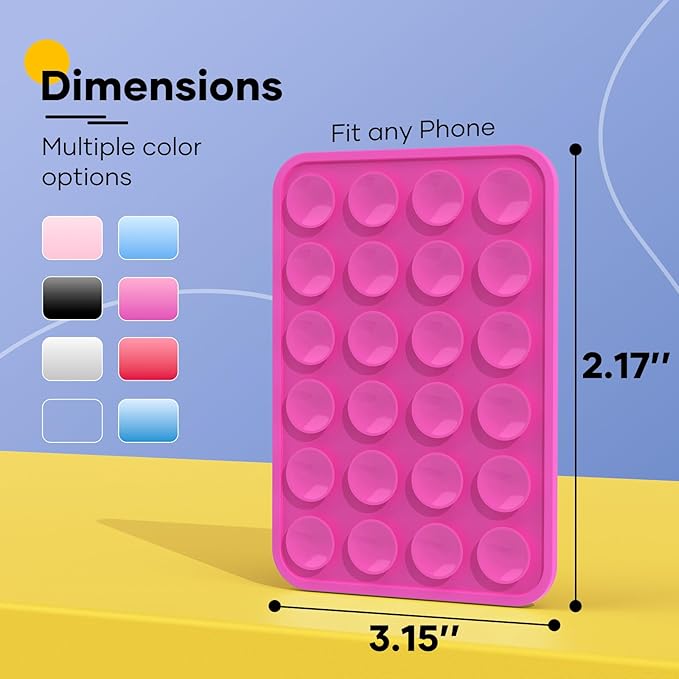 Silicone Phone Sticky Grip, Suction Phone Case Mount for iPhone and Android, Hands-Free Sticky Cell Phone Grip, Mobile Fidget Mirror Holder for Selfies and Videos