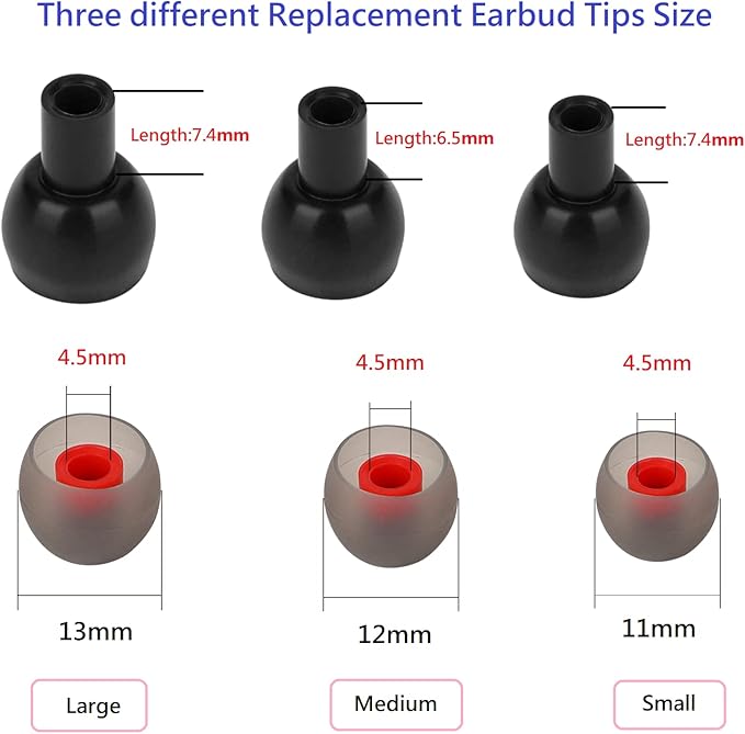 36 Pieces Small Earbud Tips Soft and Comfortable Ear Bud Replacement Pieces Silicone Fit Most in-Ear Headphones，Inner Hole 3.8mm -5.5mm，Small Black and Red Replacement Eartips