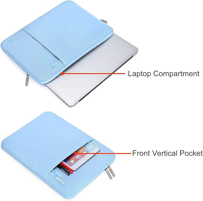 MOSISO Laptop Case 13.3 inch, 13-13.3 inch Laptop Sleeve Compatible with MacBook Air/Pro 13 / Pro 14, HP Dell ASUS Lenovo Notebook, Polyester Vertical Computer Sleeve Bag with Pocket, Air Blue