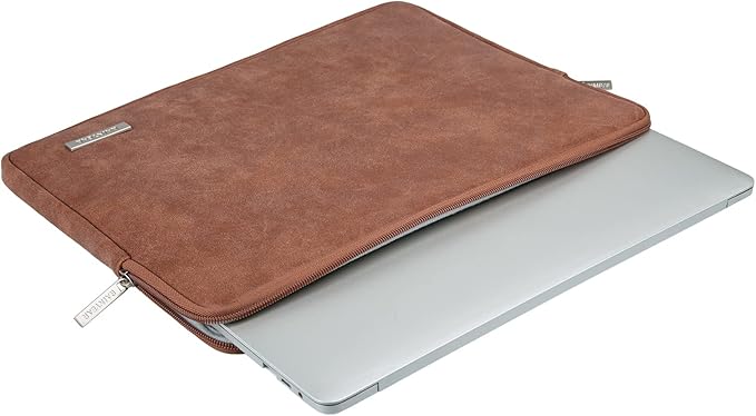 RAINYEAR 16 Inch Laptop Sleeve PU Suede Leather Case Protective Padded Zipper Cover Water Resistant Carrying Bag Compatible with 16" MacBook Pro/Max A2780 A2991 A3403 A3186 A2141 A2485 (Brown)